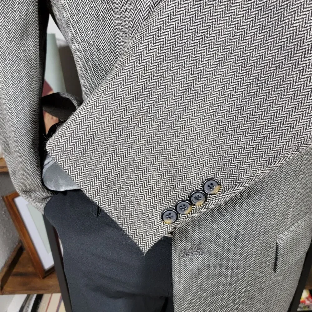 Nautica Men's Sport Coat Blazer Two Button Gray Herringbone Lambs Wool Blend 44L